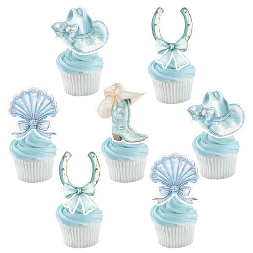 Cupcake-Topper mit Küstenmotiv, Cowgirl, Junggesellinnenabschied, Dekoration, blaue Muschelstiefel, Hut, Kuchendekoration für den letzten Toast an der Küste, Western-Cowgirl-Verlobung, Brautparty, Cupcake-Topper mit Küstenmotiv, Cowgirl, Junggesellinnenabschied, Dekoration, blaue Muschelstiefel, Hut, Kuchendekoration für den letzten Toast an der Küste, Western-Cowgirl-Verlobung, Brautparty, von Merrystorm