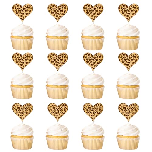 Cupcake-Topper mit Leopardenmuster, Leoparden- und Geparden-Party-Dekorationen, Tierherz-Druck, Kuchendekoration für wilde Babyparty, Geburtstag, Junggesellinnenabschied, Brautparty, Verlobung Cupcake-Topper mit Leopardenmuster, Leoparden- und Geparden-Party-Dekorationen, Tierherz-Druck, Kuchendekoration für wilde Babyparty, Geburtstag, Junggesellinnenabschied, Brautparty, Verlobung von Merrystorm