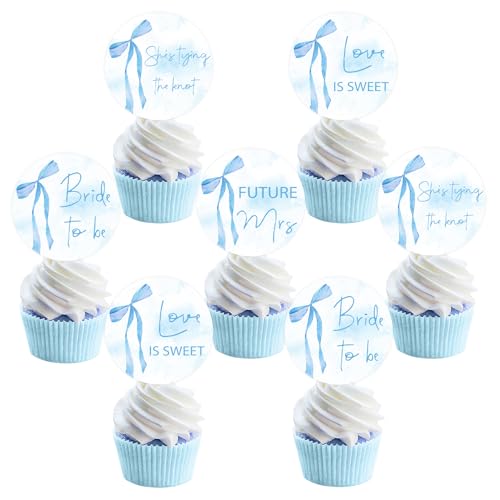 Cupcake-Topper mit blauer Schleife, doppelseitig, bedruckt, Kokette-Schleife, Kuchendekoration für Frauen, Brautparty, Verlobung, Hochzeit, Partyzubehör, 36 Stück Cupcake-Topper mit blauer Schleife, doppelseitig, bedruckt, Kokette-Schleife, Kuchendekoration für Frauen, Brautparty, Verlobung, Hochzeit, Partyzubehör, 36 Stück von Merrystorm
