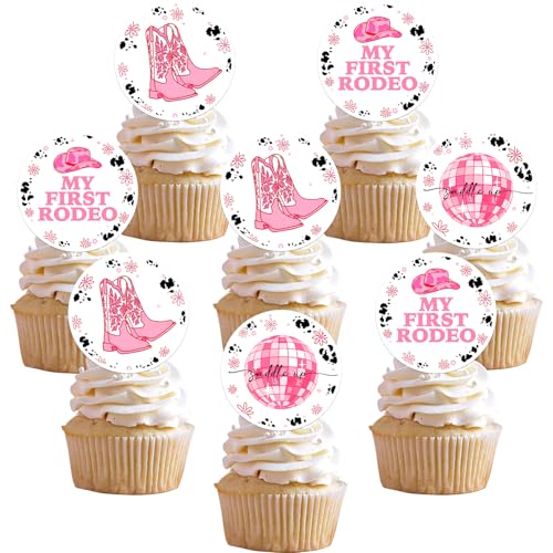 Cupcake-Topper zum 1. Geburtstag, Motiv: Disco Cowgirl zum 1. Geburtstag, rosa "My First Rodeo", Cupcake-Topper, Western-Cowgirl-Hut und Stiefel, Kuchendekorationen für Mädchen, Disco-Kuh-Rodeo-Thema, Cupcake-Topper zum 1. Geburtstag, Motiv: Disco Cowgirl zum 1. Geburtstag, rosa "My First Rodeo", Cupcake-Topper, Western-Cowgirl-Hut und Stiefel, Kuchendekorationen für Mädchen, Disco-Kuh-Rodeo-Thema, von Merrystorm