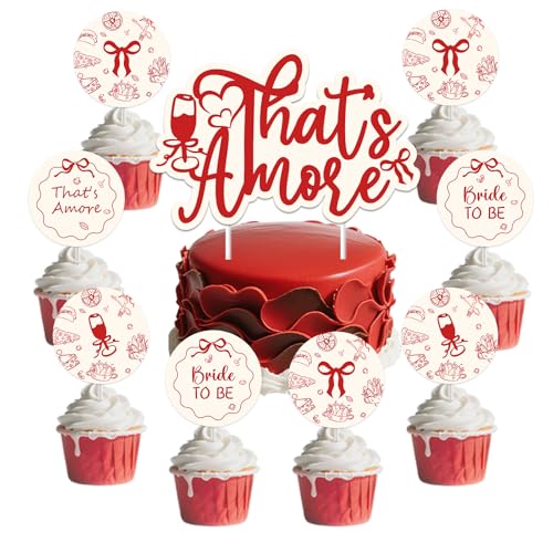 Das ist Amore Kuchen Cupcake Toppers Das ist Amore Braut Dusche Party Dekoren 25pcs Bogen Kuchen Dekorationen Doppelseitig Drucken für italienische Pizza Bachelorette Hochzeit Verlobungsparty Zubehör von Merrystorm
