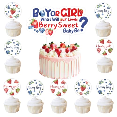 Kuchendekoration für Babyparty, Motiv: Blaubeere, Erdbeere, Babyparty, Cupcake-Topper für Jungen oder Mädchen, Kuchendekoration für Team-Mädchen, Team-Jungen, 25 Stück von Merrystorm