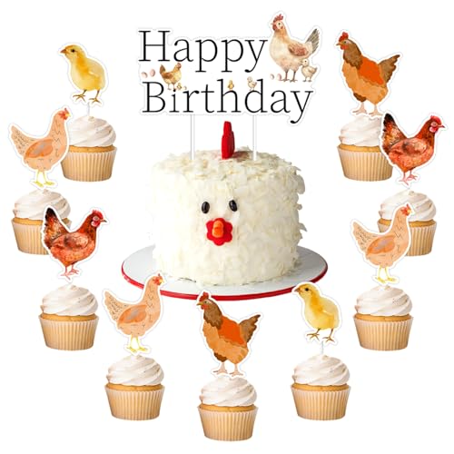 Kuchendekoration mit Huhn-Motiv, 13 Stück, Motiv: Hennen, Bauernhof, Bauernhof, Kuchendekorationen für Jungen, Mädchen, Kinder, Cheer to Farm, 1., 2., 3. Geburtstag, Partyzubehör Kuchendekoration mit Huhn-Motiv, 13 Stück, Motiv: Hennen, Bauernhof, Bauernhof, Kuchendekorationen für Jungen, Mädchen, Kinder, Cheer to Farm, 1., 2., 3. Geburtstag, Partyzubehör von Merrystorm