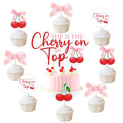 Kuchendekoration mit Kirschmotiv, She's The Cherry On Top, Cupcake-Topper, Süßes Kirsch-Thema, Babyparty, Brautparty, Geburtstagsparty-Dekoration Kuchendekoration mit Kirschmotiv, She's The Cherry On Top, Cupcake-Topper, Süßes Kirsch-Thema, Babyparty, Brautparty, Geburtstagsparty-Dekoration von Merrystorm
