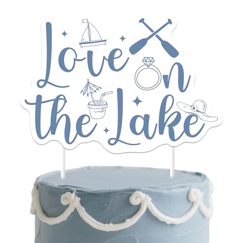 Liebe auf dem See Kuchen Topper See Bachelorette Party Dekorationen Camping Bach Wochenende Pick Segelboot Eihen Saft Blauer Kuchen Dekorationen für Frauen Lake Tahoe Brautduschzubehör von Merrystorm