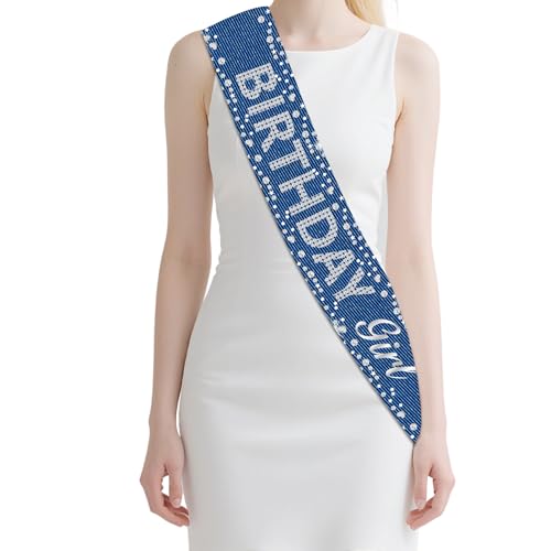 Merrystorm Denim Geburtstag Mädchen Schärpe, Denim und Diamant Geburtstag Party Dekoration Blau Denim Diamant Schärpe für Frau Mädchen Denim und Diamant Kristall Geburtstag Party Dekor Supplies von Merrystorm