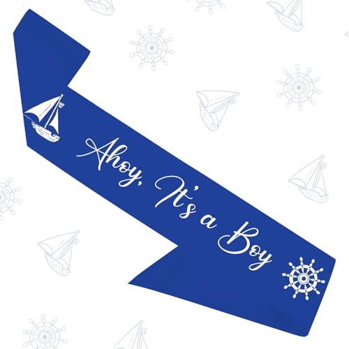 Nautische Babyparty-Dekorationen, Ahoy It's a Boy Schärpe Matrosen-Motto-Party-Dekor für schwangere Frauen, werdende Mutter, Babyparty, Geschlechtsoffenbarung, Partyzubehör Nautische Babyparty-Dekorationen, Ahoy It's a Boy Schärpe Matrosen-Motto-Party-Dekor für schwangere Frauen, werdende Mutter, Babyparty, Geschlechtsoffenbarung, Partyzubehör von Merrystorm