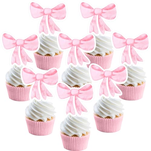 Rosa Schleife Thema Cupcake Topper, 36 Stück Rosa Prinzessin Cupcake Dekoration für Geburtstag, Brautdusche, Hochzeit, Babyparty Dekorationen Rosa Schleife Thema Cupcake Topper, 36 Stück Rosa Prinzessin Cupcake Dekoration für Geburtstag, Brautdusche, Hochzeit, Babyparty Dekorationen von Merrystorm