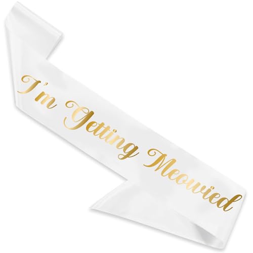 Schärpe für Junggesellinnenabschied, Frauen I'm Getting Meowied, Weiß und Gold, Partygeschenke, Schultergurt für Junggesellinnenabschied, Brautparty, Verlobungsfeier Schärpe für Junggesellinnenabschied, Frauen I'm Getting Meowied, Weiß und Gold, Partygeschenke, Schultergurt für Junggesellinnenabschied, Brautparty, Verlobungsfeier von Merrystorm