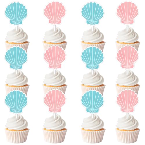 Seashell Geschlecht Enthüllen Dekorationen 36pcs Cupcake Toppers Er oder sie wir Shell sehen Picks Strand Kuchen Dekor für Frauen unter dem Meer Junge oder Mädchen Baby Dusche Zubehör von Merrystorm