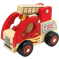 Bino 84080 - Fire Truck, Feuerwehrauto mit ausklappbaren Leiter, Holzauto, Länge: 17cm von Mertens