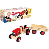 Bino 82078 - Holztraktor Zetor, Traktor mit Anhänger und Gummireifen, 2-teilig von Mertens
