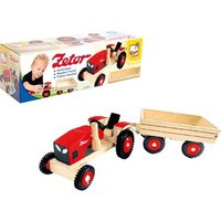 Bino 82078 - Holztraktor Zetor, Traktor mit Anhänger und Gummireifen, 2-teilig von Mertens