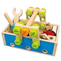 Bino 82147 - Werkzeugkasten, 4in1, 50-teilig, Holz, bunt, Kinder-Werkzeug von Mertens