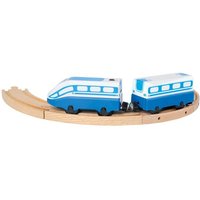 Bino 82276 - Hochgeschwindigkeitszug, batteriebetrieben, Zug 2-teilig, Kunststoff, Eisenbahn, passend für alle marktüblichen Holz-Schienensysteme von Mertens