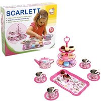 Bino 83391 - Kinder-Teeservice-Set Scarlett mit Kuchenständer, Kinder-Geschirr-Set, rosa, 35-teilig von Mertens