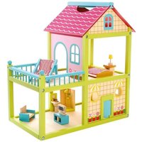 Bino 83556 - Puppenhaus, 41-teilig, möbliert, 55x50cm, Holz von Mertens
