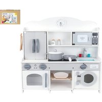 Bino 83737 - Kinderküche mit Waschmaschine und Zubehör, Spielküche, weiß-grau, Holz, 12-teilig, Höhe: 69 cm von Mertens