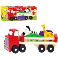 Bino 84076 - Truck Holz-LKW mit Tieren, 3-teilig, Holz, bunt, Motorikspiel von Mertens
