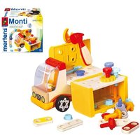 Bino 84090 - Genius Kid, Monti Holz-Multiauto mit Werkzeug, LKW mit Werkbank, 30-teilig, Länge: 34 cm von Mertens