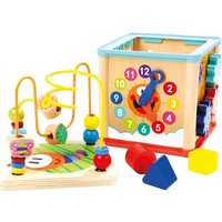 Bino 84211 - Motorikwürfel mit Uhr, Baby-Activity-Center, Holz von Mertens