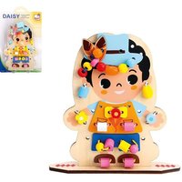 Bino 88101 - Fädelspiel Daisy, Fädel- und Anziehspaß, doppelseitige Fädelplatte, Holz, 60-teilig, 23x22x4,5cm von Mertens