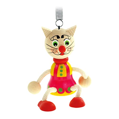 Mertens Springfigur Katze mit Feder, Spielzeug für Kinder ab 12 Monate, Holzspielzeug (schöne Kinderzimmer Dekoration, Kinderspielzeug zur Förderung der kindlichen Fähigkeiten), Mehrfarbig von Bino world of toys