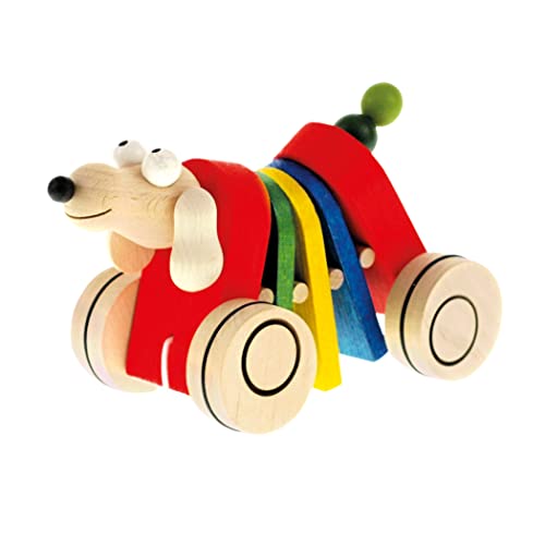 Mertens Ziehtier, Nachziehspielzeug, (Holzspielzeug ab 1 Jahr, Lernspielzeug in lustigem Hundedesign, begleitet Kinder bei ihren ersten Schritten, aus robustem Holz, Maße ca. 19x10x11 cm), Mehrfarbig von Bino world of toys