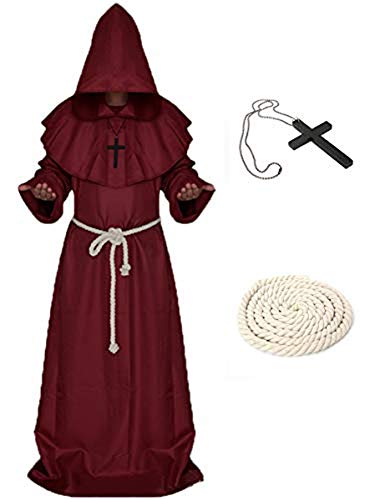 Mescara Mönchskleid Prister – Mönchmantel Mittelalter Kapuze Renaissance Kleid Halloween Cosplay (Rot, XL) von Mescara