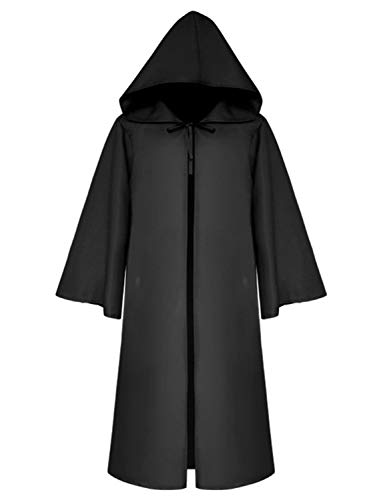 LATH.PIN Umhang mit Kapuze Herren Mittelalter Kleidung Mantel Gotik Ritter Cape Lange Robe Halloween Kostüme Unisex Cosplay Hexe Vampir (Schwarz, S) von LATH.PIN