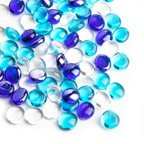 0.44 kg blaue Mischung Farbe Glasmurmeln,Mini-Flachglasperlen~150 Stück für Vasenfüller,Mancala Edelsteine Aquarium Steine für Tisch Aquarium,Wohnkultur Kunsthandwerk Zubehör(0,5"~0,7") von Meschett