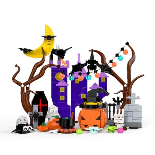 MetaHrystynx Halloween Bausteinset, Kürbisse, Geister, Fledermäuse, Zombies, Skelette, Grab-Set, Halloween-Partygeschenke (425 Teile) von MetaHrystynx