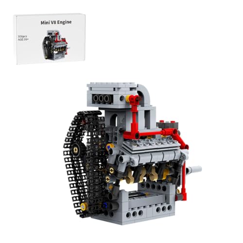 MetaHrystynx Mini V8 Motor Bauklötze Set, 4-Takt Handkurbel STEM Motor Modell, das läuft, Erwachsene (306PCS) von MetaHrystynx
