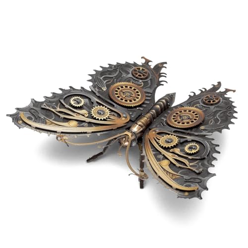 Fascinations ME1021 Metal Earth Metallbausätze - Steampunk Schmetterling, lasergeschnittener 3D-Konstruktionsbausatz, 3D Metall Puzzle, DIY Modellbausatz mit 1.5 Metallplatinen, ab 14 Jahre von Metal Earth