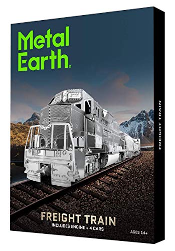Fascinations MMG104 Metal Earth Metallbausätze - Güterzug Freight Train, lasergeschnittener 3D-Konstruktionsbausatz, 3D Metall Puzzle, DIY Modellbausatz mit 5 Metallplatinen, ab 14 Jahre von Metal Earth