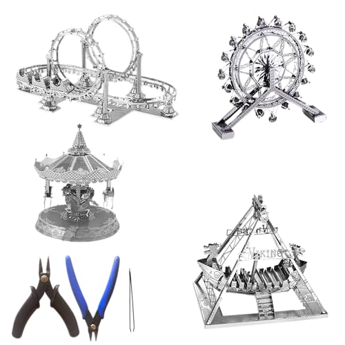 Metal Zone 3D-Puzzle aus Metall, Achterbahn, Wikingerschiff, Riesenrad und Karussell, 4 Stück, 4 Modelle, 3D-Architektur-Metallpuzzle, Set mit Werkzeug, ab 14 Jahren Metal Zone 3D-Puzzle aus Metall, Achterbahn, Wikingerschiff, Riesenrad und Karussell, 4 Stück, 4 Modelle, 3D-Architektur-Metallpuzzle, Set mit Werkzeug, ab 14 Jahren von Metal zone