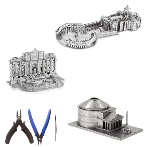 Metal Zone Set Roma Tour 3D-Puzzle aus Metall, Rom, 3D-Puzzle, Vatikan, Fontana di Trevi und Pantheon von Agripa, 3D-Architektur-Metallpuzzle, 3-teiliges 3D-Puzzle aus Metall + Werkzeugset Metal Zone Set Roma Tour 3D-Puzzle aus Metall, Rom, 3D-Puzzle, Vatikan, Fontana di Trevi und Pantheon von Agripa, 3D-Architektur-Metallpuzzle, 3-teiliges 3D-Puzzle aus Metall + Werkzeugset von Metal zone