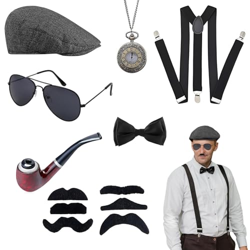 1920er Jahre Accessoires für Herren - Gatsby Gangster Kostüm Set, 1920er Jahre Herren Kostüm mit Hut, Hosenträgern, Taschenuhr, Fliege & mehr, 1920er Jahre Herren Verkleidung für Halloween, brüllende 1920er Jahre Accessoires für Herren - Gatsby Gangster Kostüm Set, 1920er Jahre Herren Kostüm mit Hut, Hosenträgern, Taschenuhr, Fliege & mehr, 1920er Jahre Herren Verkleidung für Halloween, brüllende von MetalNuts