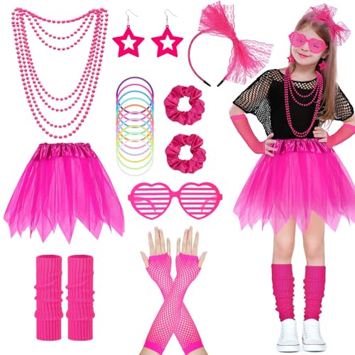80er Jahre Verkleidung für Kinder - Neon 80er Jahre Kostüm Zubehör Set für Mädchen, Retro Party Outfit mit Tutu Rock, Fischnetzhandschuhen, Beinstulpen, Brillen, Armbändern, Ohrringen & Halsketten für 80er Jahre Verkleidung für Kinder - Neon 80er Jahre Kostüm Zubehör Set für Mädchen, Retro Party Outfit mit Tutu Rock, Fischnetzhandschuhen, Beinstulpen, Brillen, Armbändern, Ohrringen & Halsketten für von MetalNuts