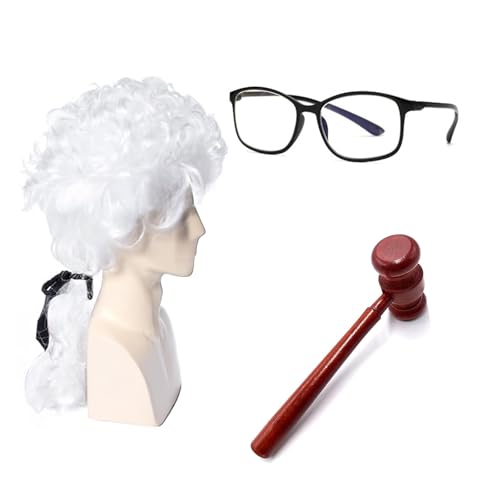Judge Wig & Gavel Costume Set - 2Pcs Judge Costume Accessories, White Lawyer Wig with Mini Wooden Gavel, Courtroom Cosplay Set for Halloween, Role-Playing, Theme Parties Cosplay Accessories Judge Wig & Gavel Costume Set - 2Pcs Judge Costume Accessories, White Lawyer Wig with Mini Wooden Gavel, Courtroom Cosplay Set for Halloween, Role-Playing, Theme Parties Cosplay Accessories von MetalNuts