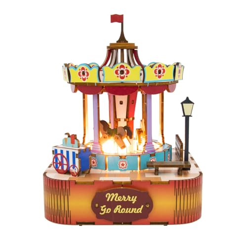 Metalakaer 3D Puzzle Holz Spieluhr Merry-go-round Holz Montage Spieluhr, Nachtlicht, Heimdekorationssammlung für Paar, Mädchen Geburtstag von Metalakaer