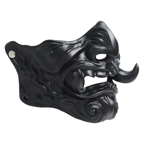 Metalakaer Hannya Japanische Halbgesichtsmaske - Halloween Samurai Geist Cosplay Horror Dämon Tragbar für Party - Schwarz von Metalakaer