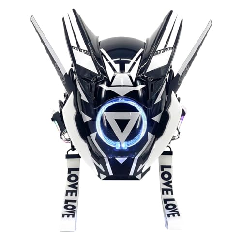 Metalakaer Punk Maske für Männer, Futuristische Punk Techwear Maske Leuchtend Wiederaufladbare Halloween Cosplay Techwear für Musik Festival Cosplay Party (Weiß) von Metalakaer