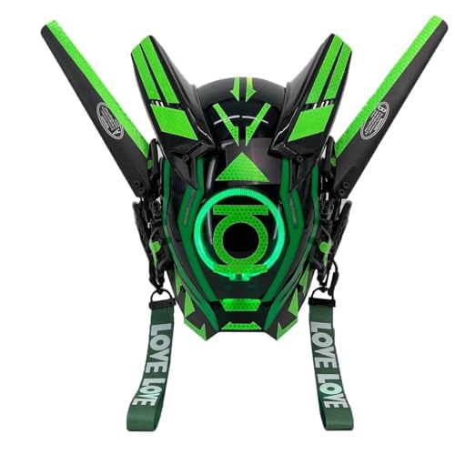 Metalakaer Punk Maske für Männer, Futuristische Punk Techwear Maske Leuchtende Wiederaufladbare Halloween Cosplay Techwear für Musik Festival Cosplay Party (Grün) von Metalakaer