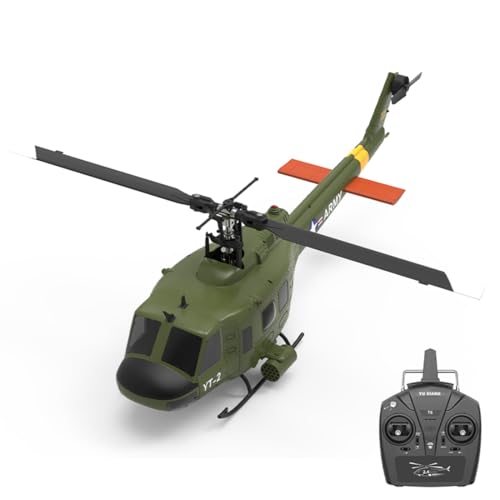 Metalakaer RC Hubschrauber für Erwachsene, UH-1 Huey 1/27 Maßstab 2.4G 6CH Brushless Direct-Drive 3D/6G Flybarless RC Hubschrauber Modell mit optischer Strömungspositionierung (RTF-Version) + 2 von Metalakaer