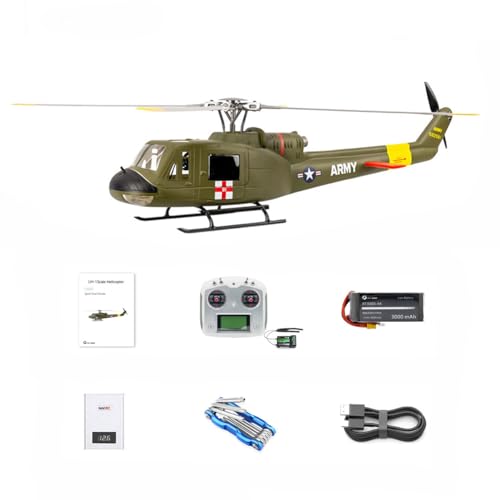 Metalakaer UH1-V4 Huey RC Hubschrauber, 2.4G 6CH 470-Klasse Hubschrauber Modell mit GPS-Positionierung, Vier Flugmodi, Geschenk für Erwachsene Anfänger (PNP-Version) von Metalakaer