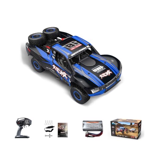 1/12 RC Autos, 4WD All Terrain Offroad Monster Truck, Schnelles 30 km/h RC Drift Auto mit Gyroskop, 7-farbigen LED-Leuchten und Ersatzreifen, 4X4-Geländewagen für Erwachsene (Blau) von Metalakaerr