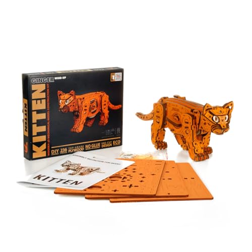 Metalakaerr 3D Holz Modell Bausatz, 236pcs Holz Mechanisch Katze Tier Modell Bausatz für Erwachsene zu Bauen, Kreativ Ornament Geburtstag Geschenk (Orange) von Metalakaerr