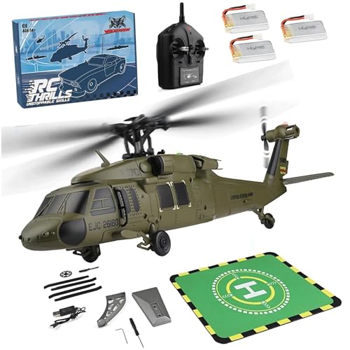 Metalakaerr K170 Black Hawk RC Hubschrauber, 2.4G 4CH Flybarless 170 Größe RC Hubschrauber, 6-Achsen Gyroskop Höhenschwebeflug mit Display Stand und Vorfeld Start Landeplätze (RTF Version) von Metalakaerr