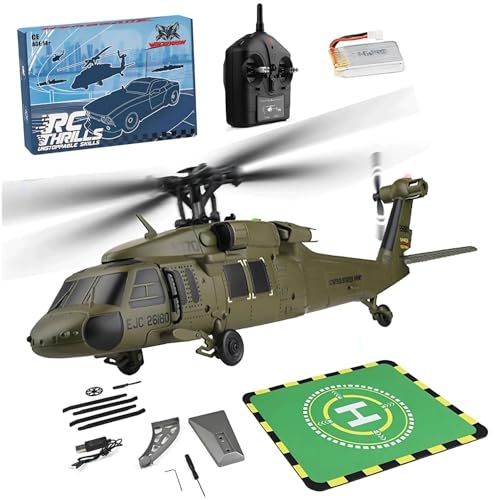 Metalakaerr K170 Black Hawk RC Hubschrauber, 2.4G 4CH Flybarless 170 Größe RC Hubschrauber, 6-Achsen Gyroskop Höhenschwebeflug mit Display Stand und Vorfeld Start Landeplätze (RTF Version) von Metalakaerr